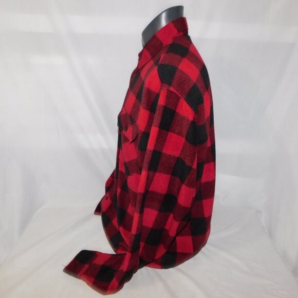 Wrangler Mens XL Red Black Buffalo Plaid Fleece Button Up Long Sleeve Shirt - Picture 6 of 8